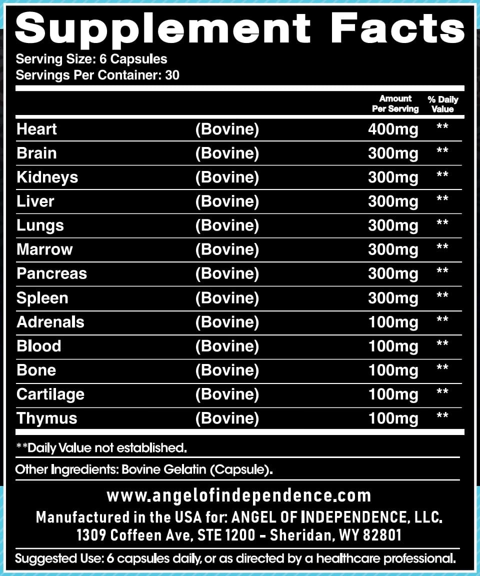Angel of Independence - 13 ORGANS - New Zealand Grass Fed/Finished Beef Organ Supplement
